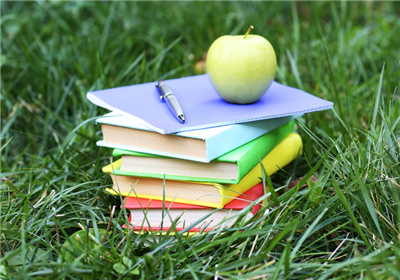  stack of books in the grass